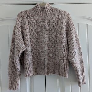Express Textured Knit Turtleneck Sweater - Cream and Pink